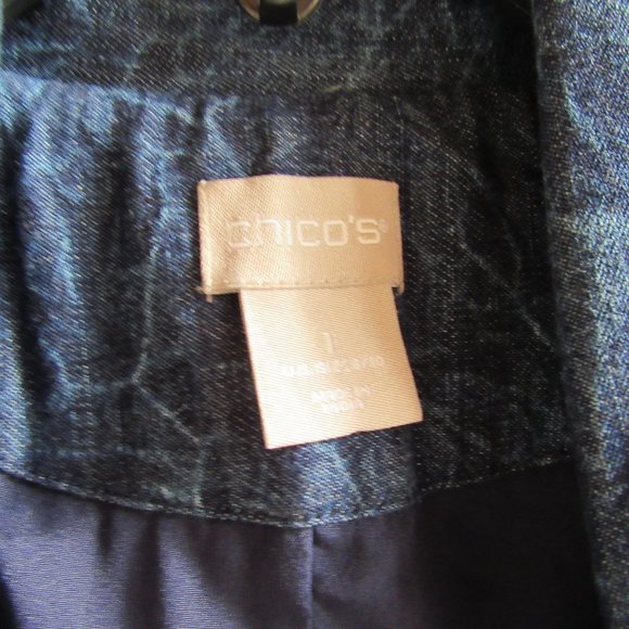 Long Denim Embordered Jacket Duster M Khaki White Stitching Lightweight Pockets - Picture 3 of 14